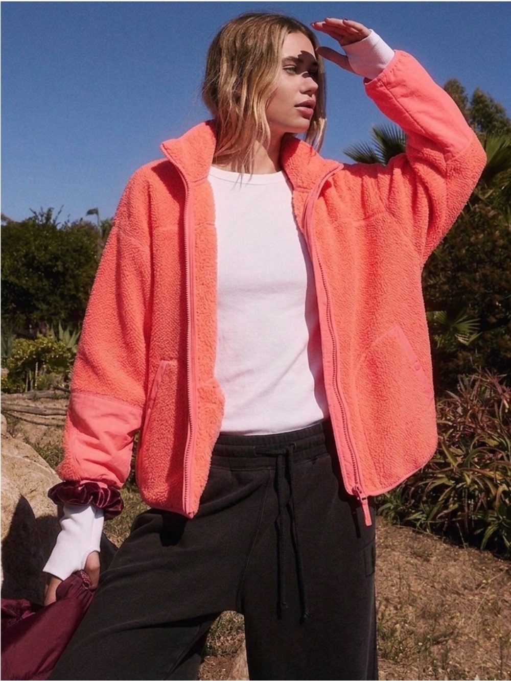NWT Free People Movement Hit The Slopes Fleece Jacket Neon Corall XL